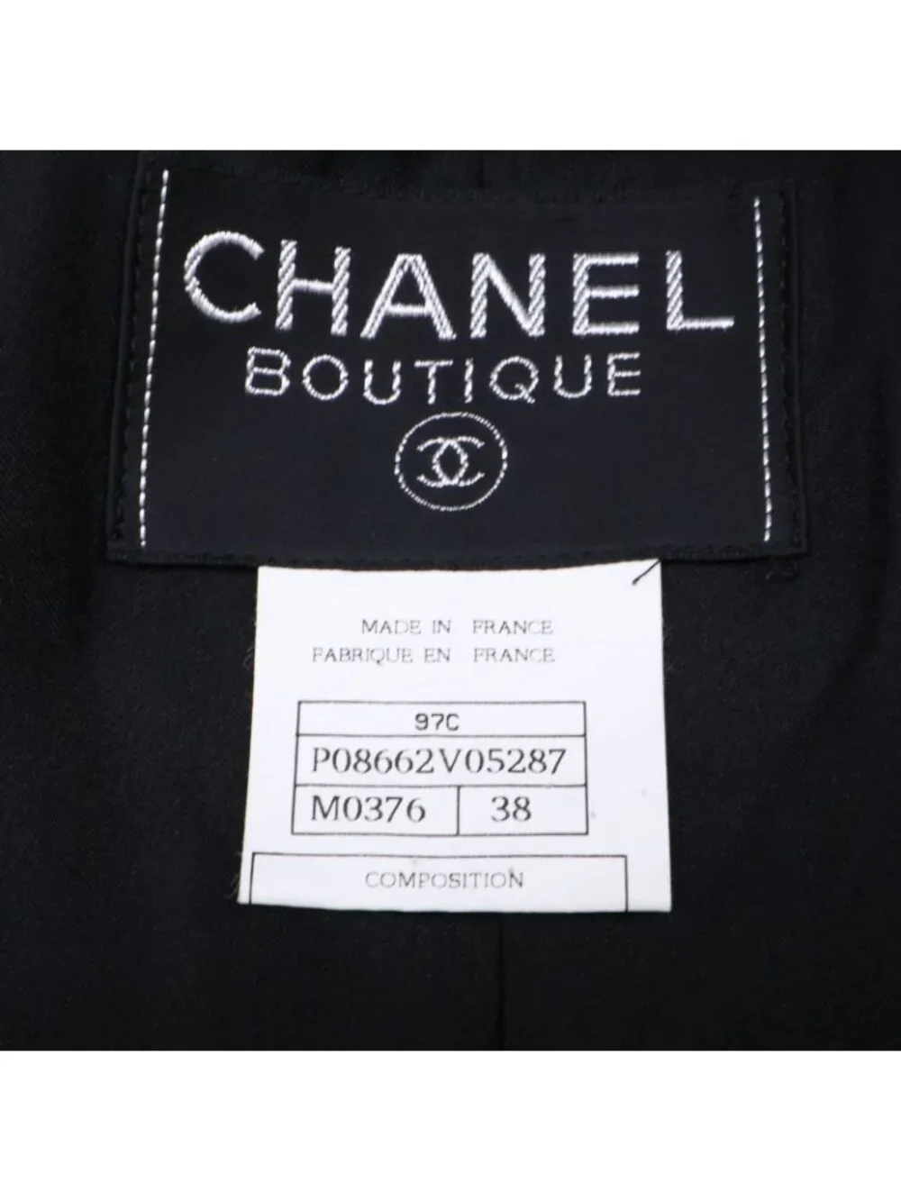 Chanel 97C CC Logo Button Tweed Collarless Jacket 38